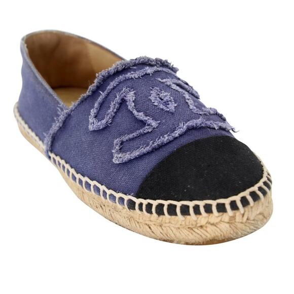 Chanel Espadrille 37 Canvas Linen Raw Edge Cap-toe Flats CC-0717N-0002 - Picture 7 of 12